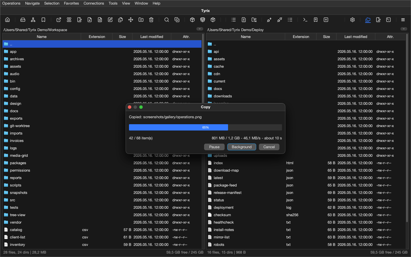 Tyrix copy progress dialog showing progress, transfer speed, and estimated remaining time