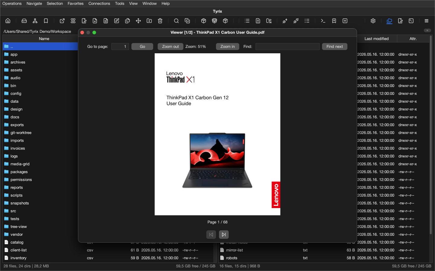 Tyrix PDF viewer displaying an English user guide