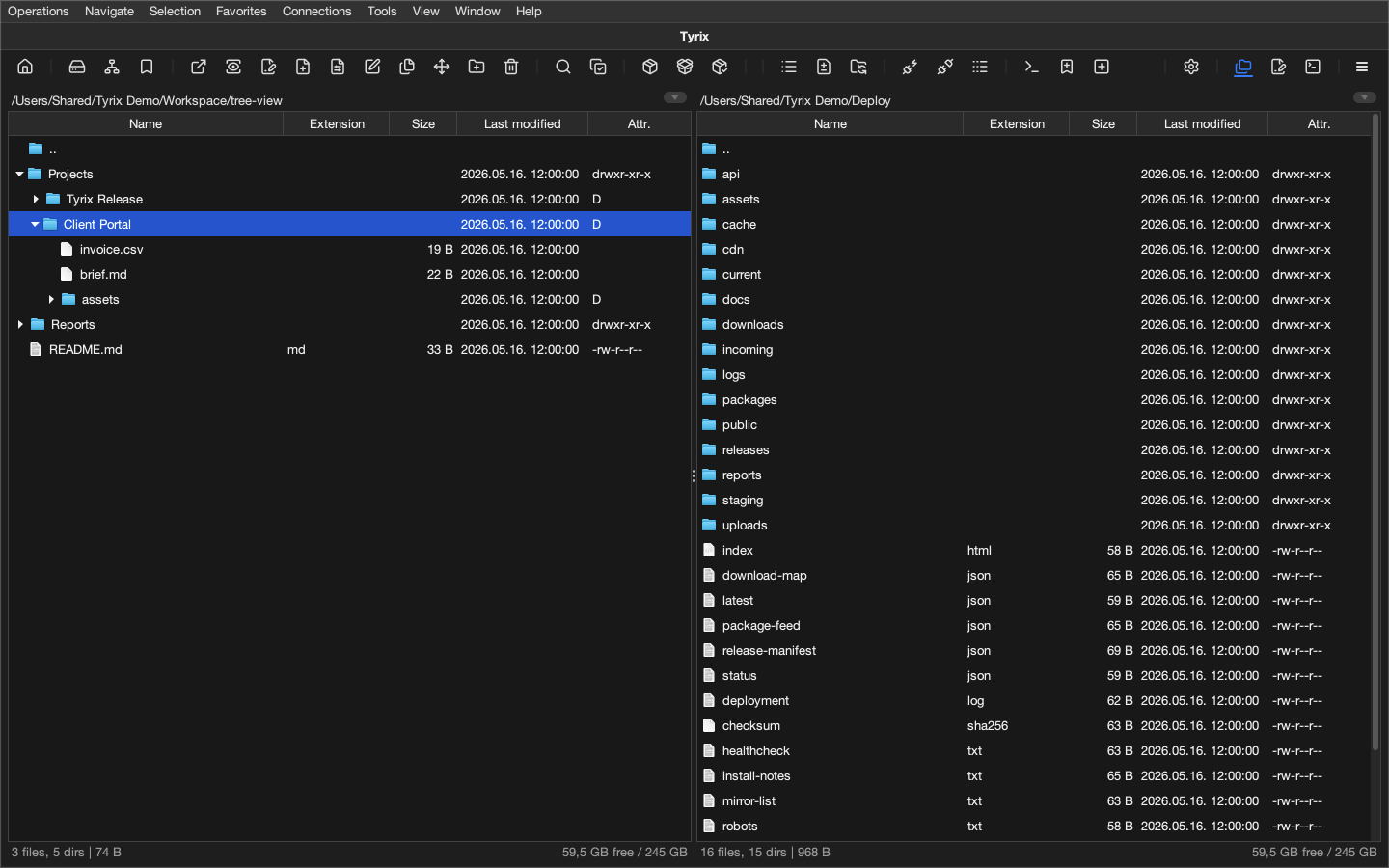 Tyrix file panel showing expanded folders in tree table view